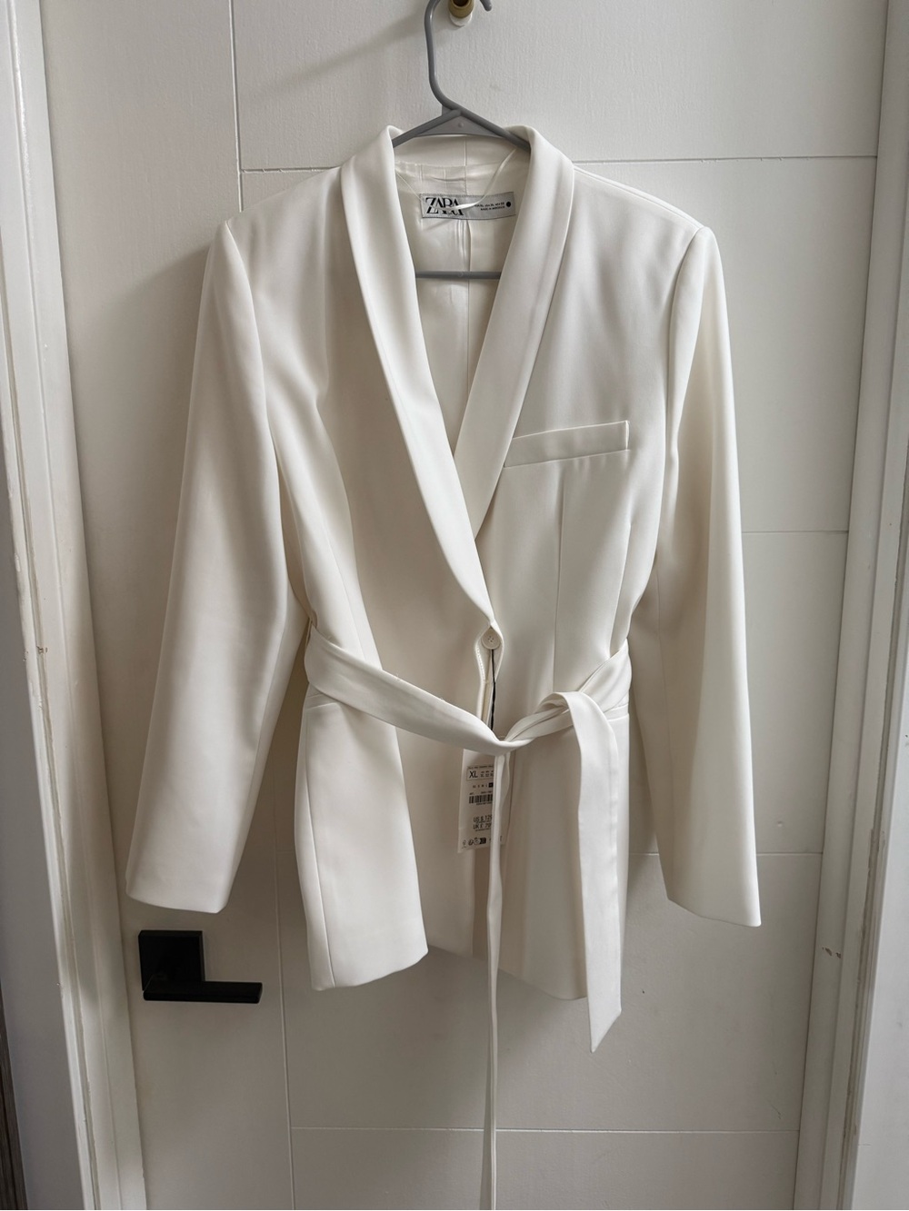 Zara Cream Shawl Collar Belted Blazer